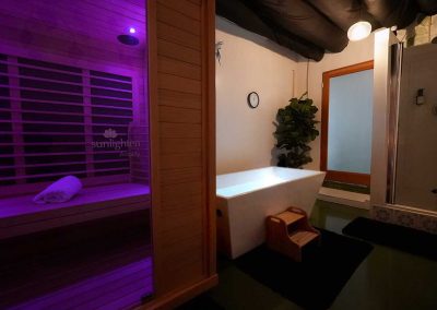 Recovery room with sauna and cold plunge at Next Level Holistic Healing in Santa Monica, CA