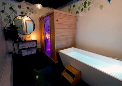 Recovery room with sauna and cold plunge at Next Level Holistic Healing in Santa Monica, CA